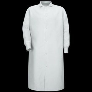 Butcher Coat Snap Front With Knit Cuffs Size SMALL Spun Poly RED KAP Costume